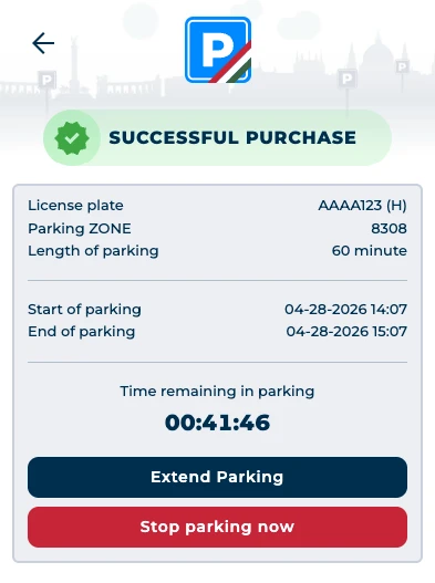 Parking active: confirmation and countdown